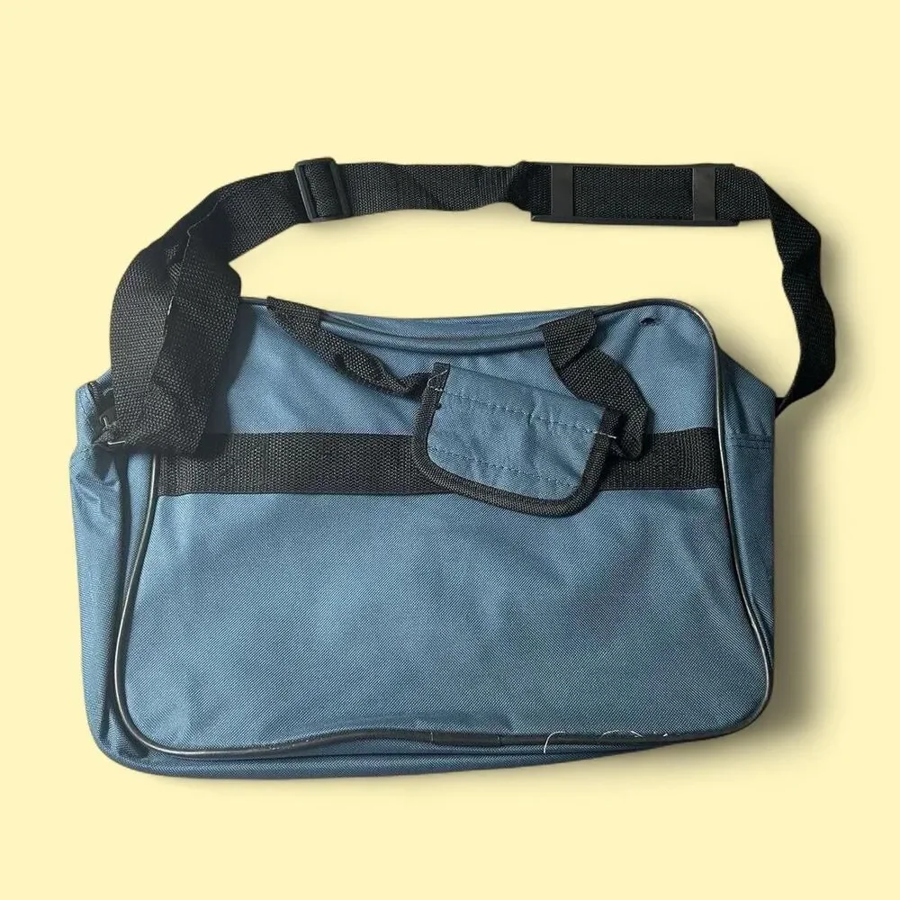 Vintage Blue 90s Laptop Bag/ Messenger Bag/ Backpack with Adjustable Strap
